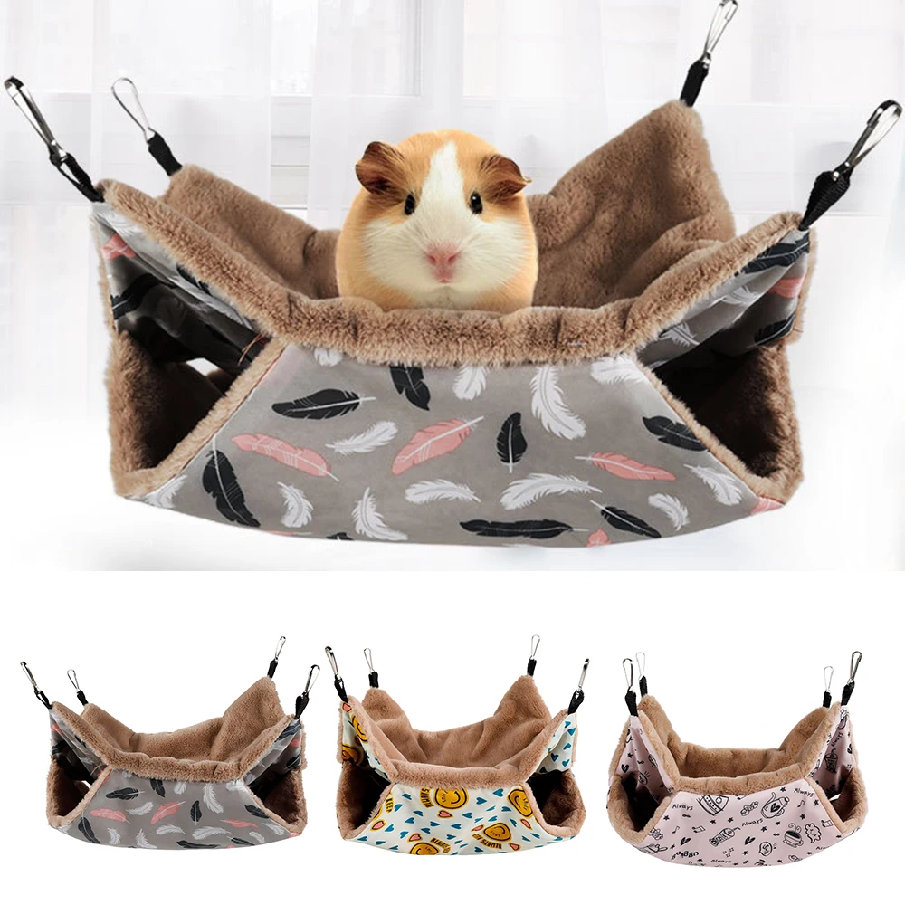 

Plush Warm Hamster Cage Bed Hammock Soft Double Thick Guinea Pig Ferret Sleeping Nest House For Small Pet Honey Glider Rat Bed