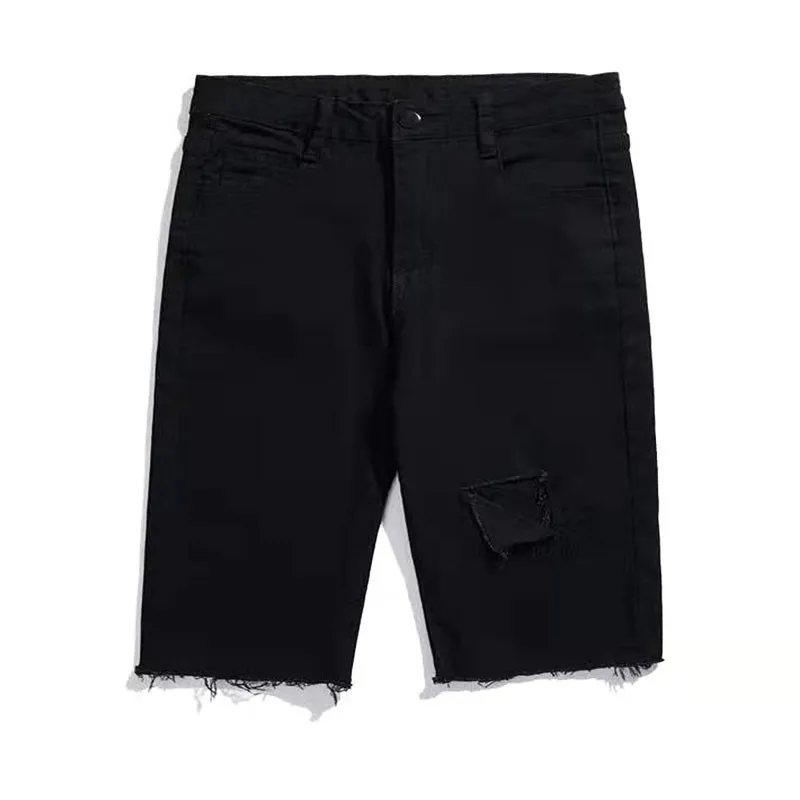 

Biker Black Denim Shorts Jeans Women 2021 Summer Korean Style High Waist Feminino Cool Stretch Hole Shorts Pants