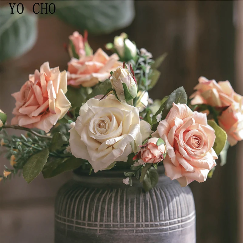 

1 branch 2 forks rose artificial flower silk flower home wedding decoration retro curling rose artificial flower decoration