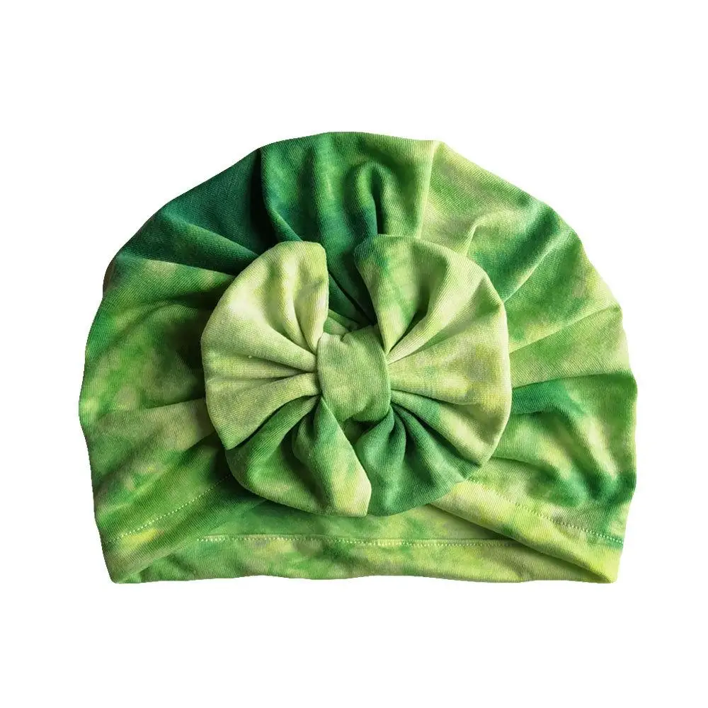 

INS 11 Colors New Fashion Tie Dry Little Knot Bow headbands Elastic Cotton Hair accessories Beanie Cap Multi color Baby Hats