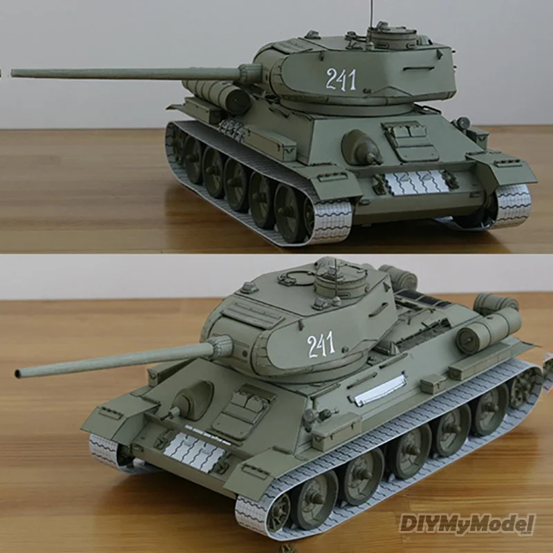 DIYMyModel-modelo de papel de tanque mediano de T-34 sovi&eacute;tico, Manual de bricolaje, 1:25, T-34/85-0