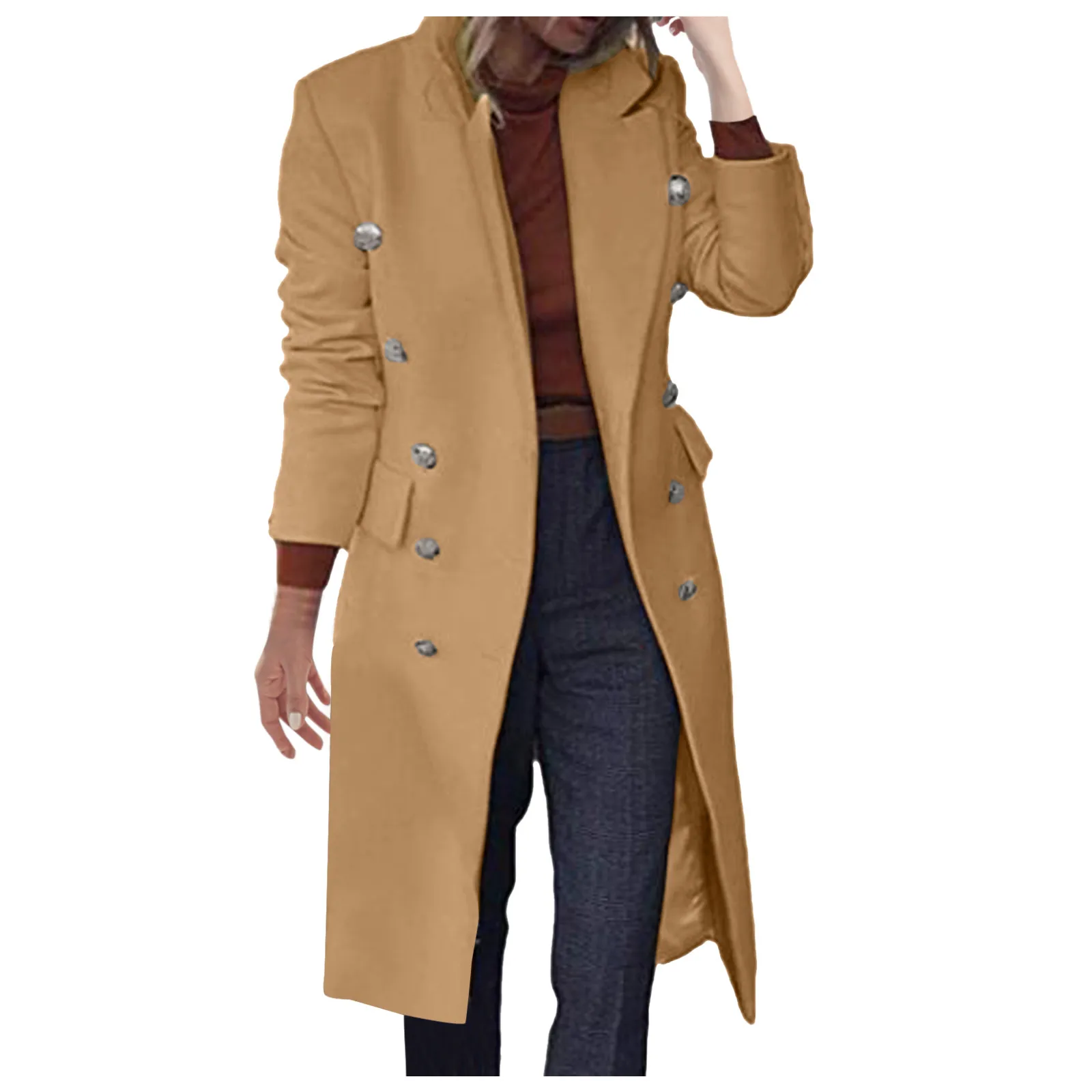 

Jacket Faux Women's Long Ladies Coat Outwear Thin Trench Slim Wool Overcoat Women's Coat Winter Jacket