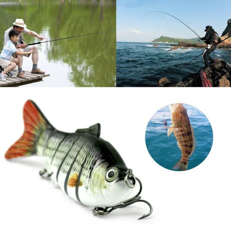 

New 10cm Artificial Bait False Multi Joint Fish Shape Lifelike Plastic Stainless Steel Hard Lure with 2 Hooks
