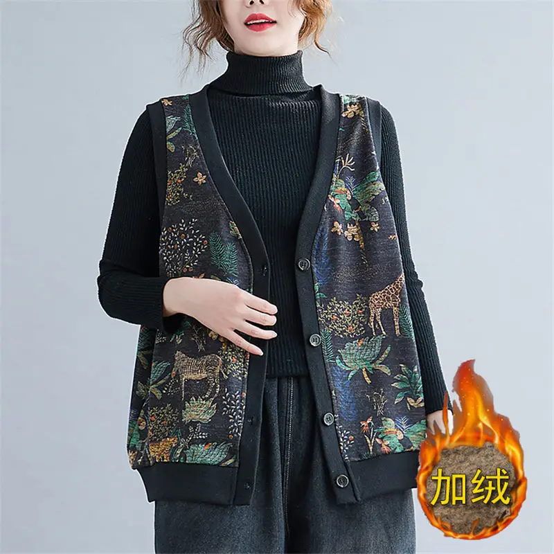 Женский бархатный жилет с V-образным вырезом повседневный большого размера в