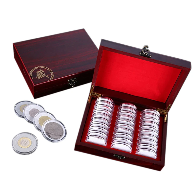 Круглые держатели для монет емкость хранения коробка деревянные витрины