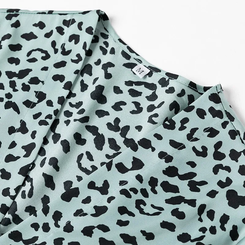 

Spring Summer New Pijamas Leopard Kimono Gown Sexy Lace Bathrobe Women Sleepwear Satin 5PCS Pajamas Set Nightgown Silky Homewear