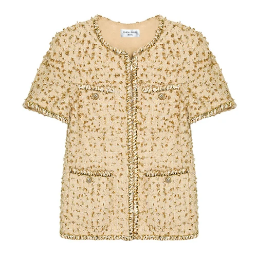 coat Подиумные брендовые новые женские твидовые пальто с коротким рукавом и пуговицами с люрексом Элегантные короткие куртки+ мини-юбка комплект из 2 предметов Y305 - Цвет: coat