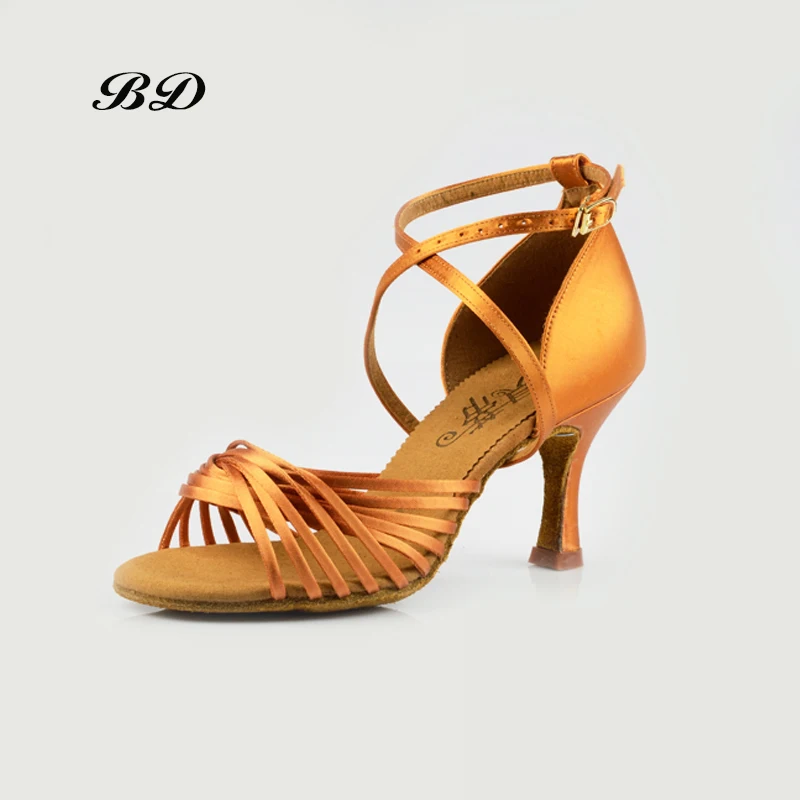 TOP Latin Dance shoes Women Adult Soft Sole National Standard Rumba Cha Cha Dance Cowboy BD 207 10 Shoelaces Heel Cover Bag GIFT