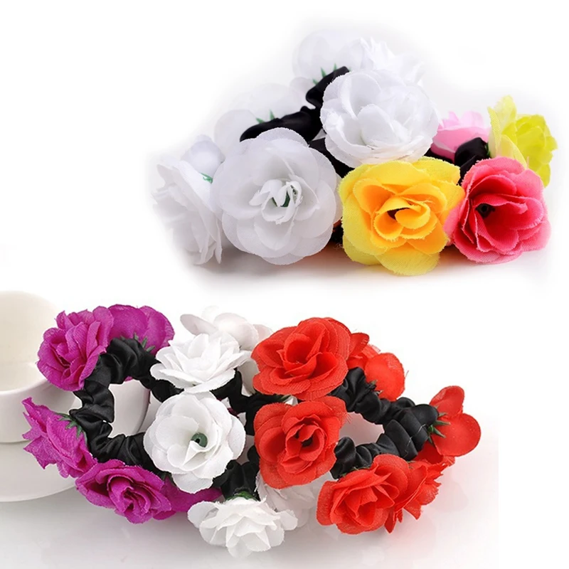 Резинка для волос женская тканевая эластичная заколка с цветами розы круглым