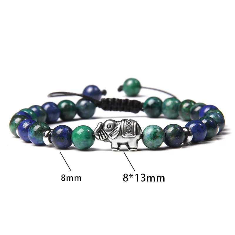

Men Bracelets 8 mm Polar Jad Beads Bangle Women Silver Color Elephant Charm Pulsera Adjustable Handmade Bracelet Stone Jewelry