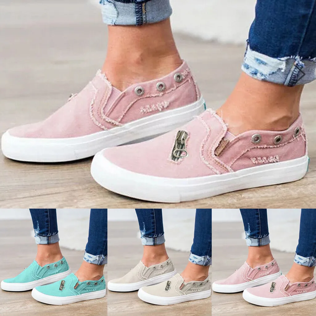 

SAGACE Women's Peas Shoes Women Flat-Bottomed Casual Single Shoes female Zipper Beach Sneakers Women Casual Shoes Women fashion