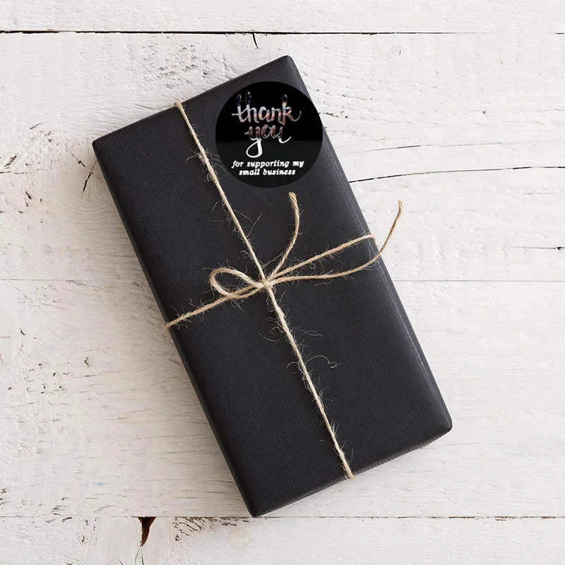 

500pcs 1 inch Thank You Sticker for Order Business Handmade laser Seal Labels silver Stamp black Cute Sticker for Gift Packaging
