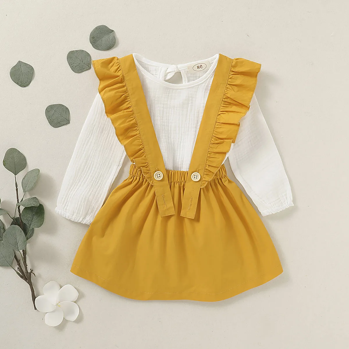 Комплект из 2 предметов хлопковая футболка с длинным рукавом и юбка на лямках