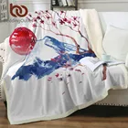 Меховое одеяло BeddingOutlet в виде сакуры, японское покрывало для кровати с цветами вишни, акварельные покрывала для горы Fuji