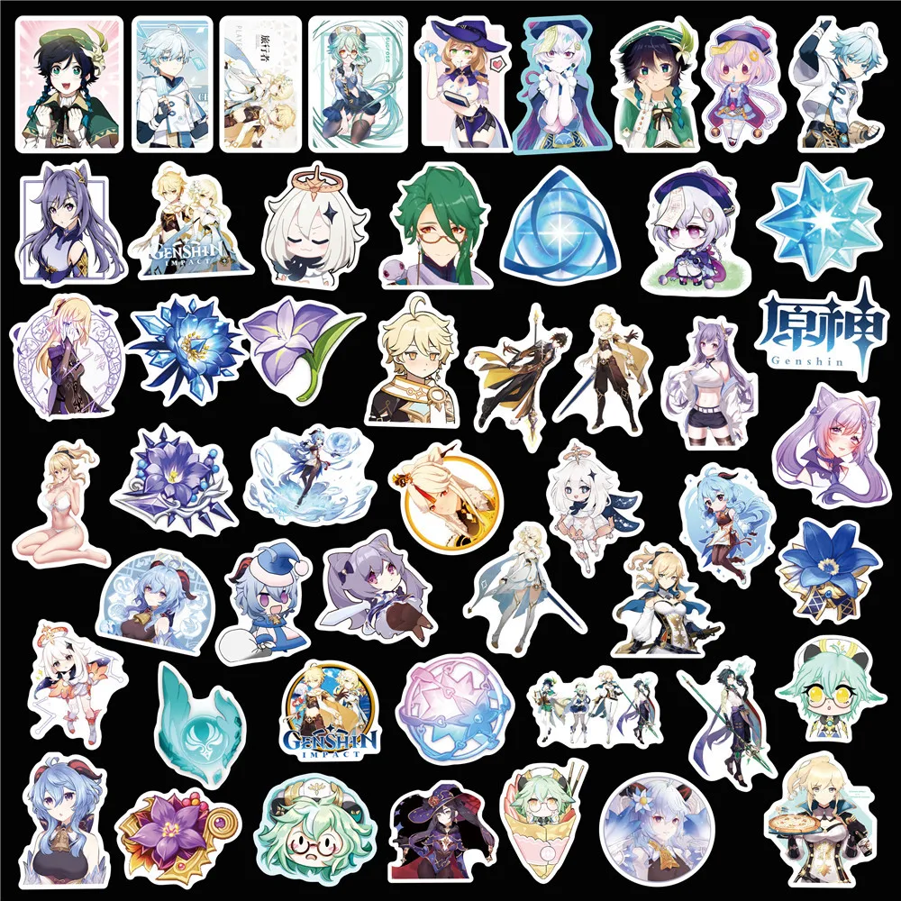 

50 Pcs/pack Cartoon Game Genshin Impact Stickers for Laptop Motorcycle Skateboard Car Travel Phone Case Graffiti Sticker Toys