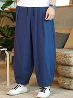2021 summer chinese style mens pants loose cotton and linen wide leg harem bloomers trousers