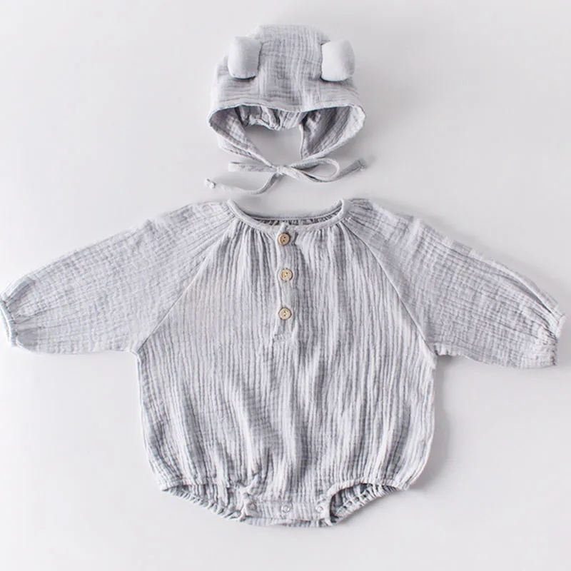 gray 92010 Забавная детская одежда для близнецов; боди для маленьких мальчиков и девочек; осенний хлопковый комбинезон с длинными рукавами с капюшоном и заячьими ушками для новорожденных - Цвет: gray 92010