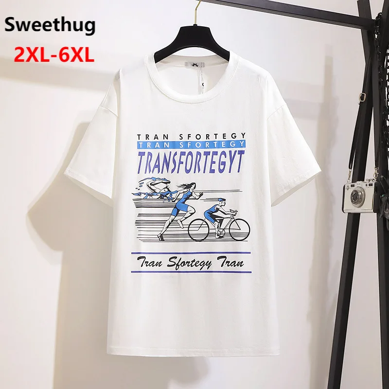

2XL 3XL 4XL 5XL 6XL Новый 2021 Летняя женская обувь размера плюс Топы для женщин с коротким рукавом Свободные синего и белого цвета, хлопковая Футболк...