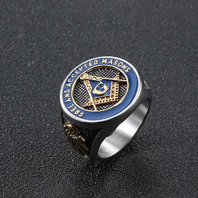 No Fade High Quality Stainless Steel Rings For Men Mason Freemasonry Retro Men's Ring Masonic  Ring Hiphop Silver Color Anillos 3