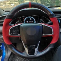 car steering wheel cover non slip black carbon fiber genuine leather for honda civic 2016 2019 cr v 2017 2019 clarity 2016 2018