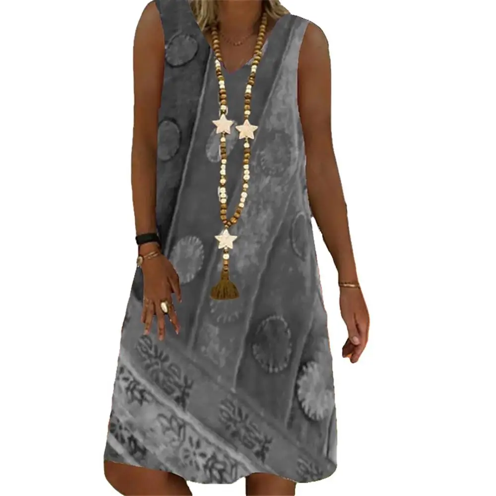 

Summer Women Dress A-Line V Neck Sleeveless Tank Dresses Women Clothing Bohemia Loose Dress Women Vestido De Mujer