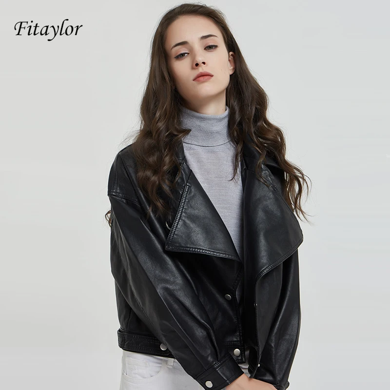 Fitaylor Женская куртка из искусственной кожи осеннее пальто в стиле ретро короткая