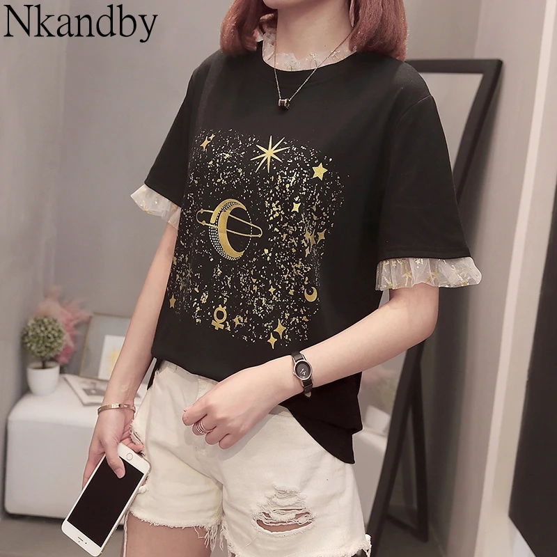 Размера плюс с кружевной отделкой футболки 2020 женские модные летние сандалии