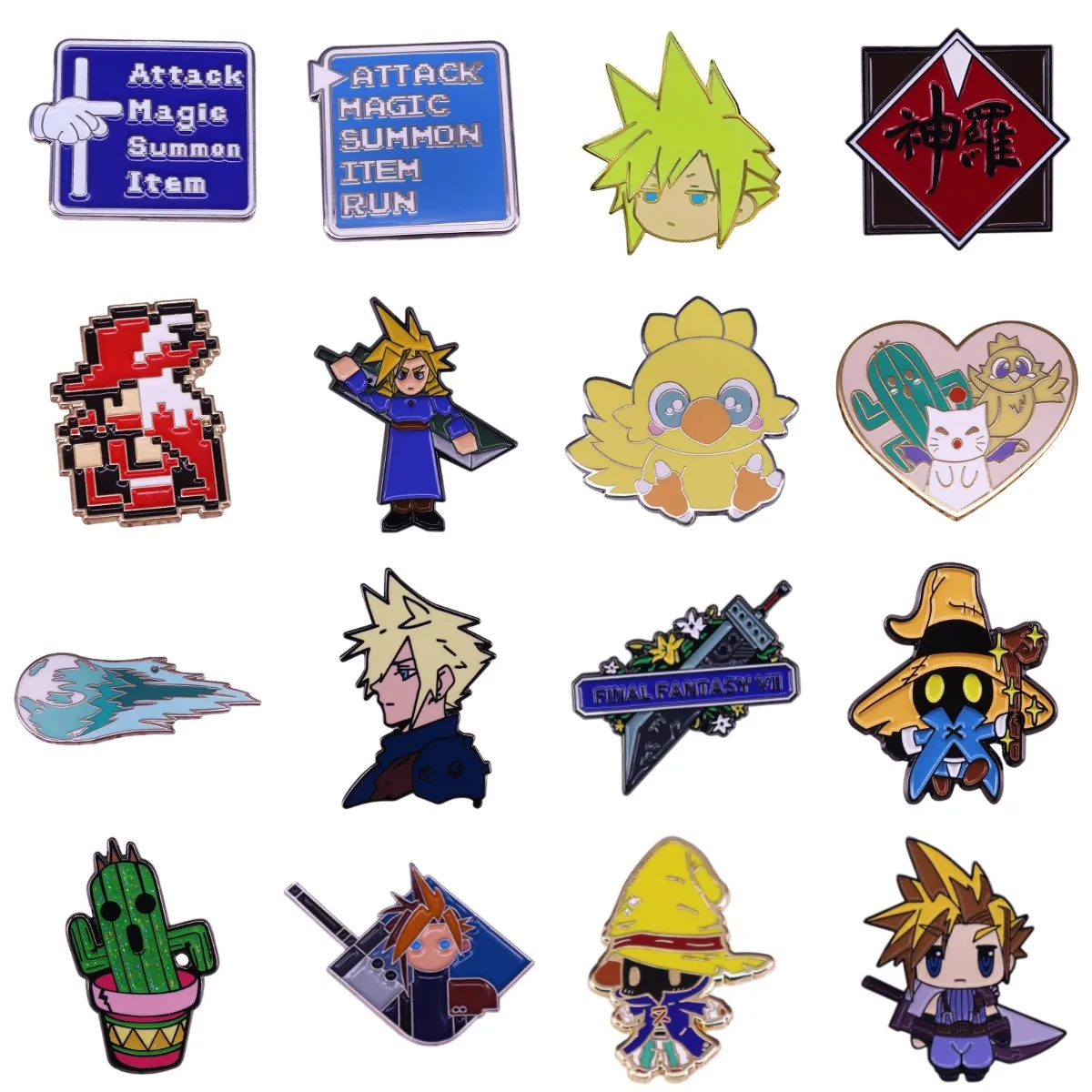 Excellent Quality Game Enamel Pin Cloud Strife Buster Sword Meteor Chocobo Red Mage Vivi Badge Shinra Attack Menu Gamer Brooches
