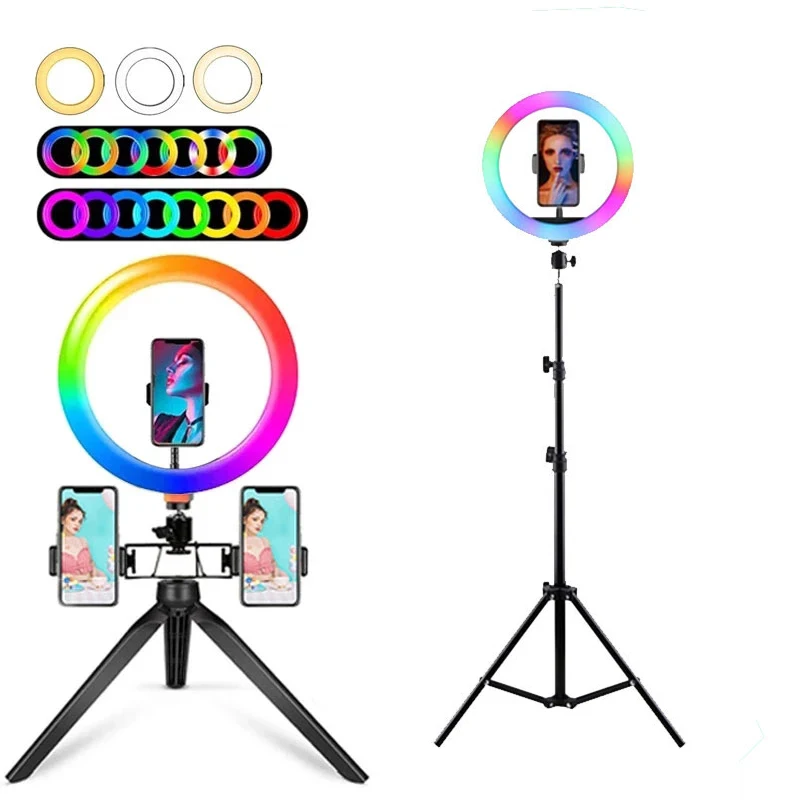 

26CM RGB Fill Photography Lighting Phone Ringlight Tripod Stand Photo Led Selfie Remote Control Ring Light Lamp Youtube Live