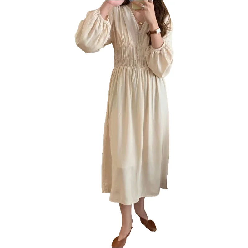 

S-Xl Plus Size New Spring Dress Girls Boho Solid Female Vintage Dress Party Oversize Long Sleeve Women Dresses Robe Vestido