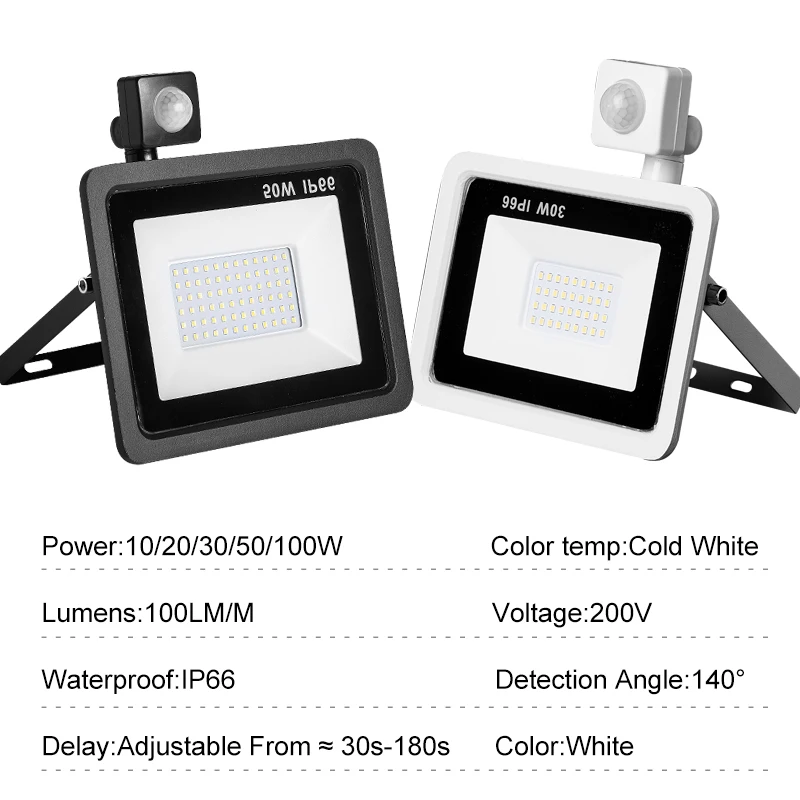 

Motion Sensor LED Flood Light 50W 30W 20W 10W With Waterproof Floodlight Projector Lamp Outdoor Spotlight for Garden Street