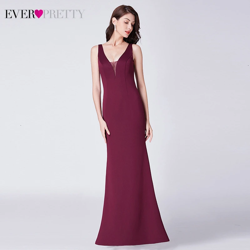 Ever Pretty Выпускные платья Burgundy трапециевидной формы с двойным v-образным вырезом безрукавный с Боковым Разрезом элегантные вечерние платья Laurea Robe Adolescente