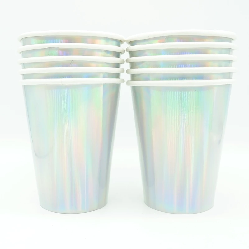 Набор одноразовой посуды из серебристой фольги бумажные тарелки чашки соломинки