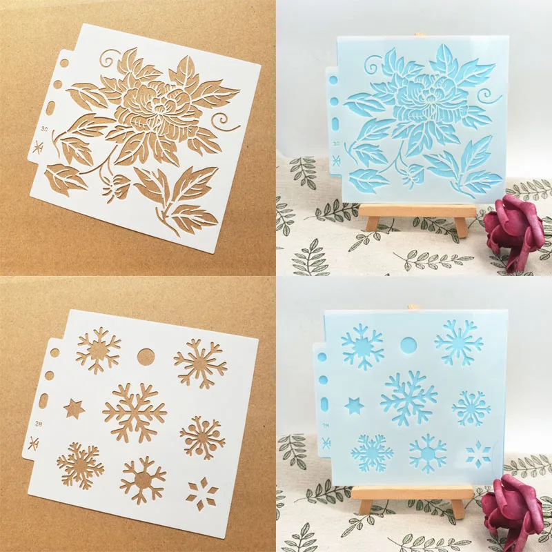 

2pc Snowflake Stencil DIY Wall Layering Painting Template Decor Scrapbooking Embossing Album Supplies Reusable
