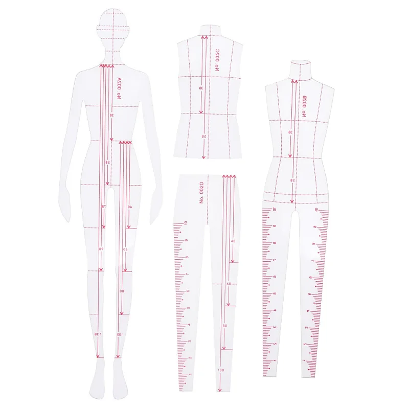 

4PCS/set Women Garment Human Dynamic Prototype Ruler Template For Tailor Sewing Drawing Cut Out Tools Accessories