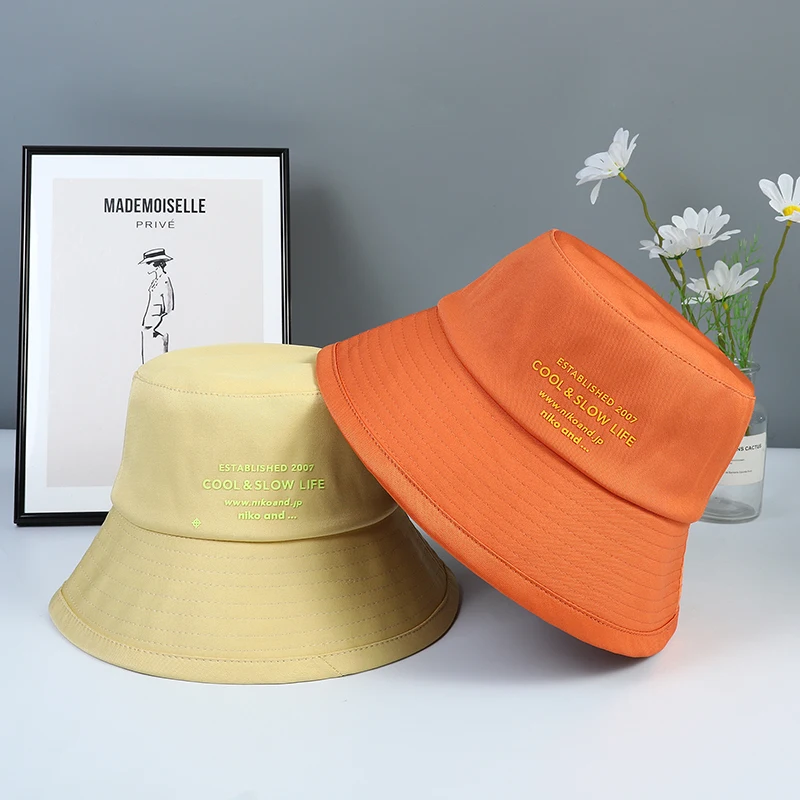 

Doitbest Cotton Big Brim woman's Bucket Hats For Women English letters Beach Travel Fisherman Hat Foldable men's Caps