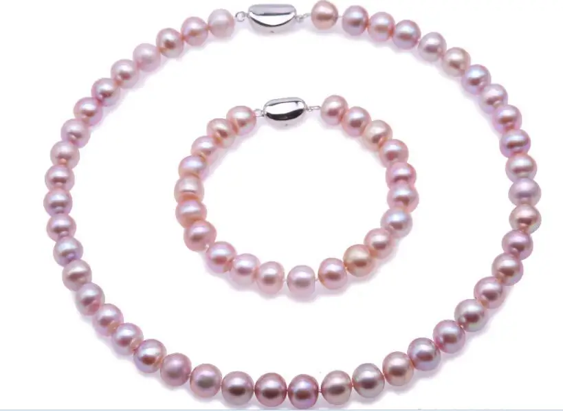 

10mm purple round pearl Women Jewelry set necklace bracelet AAA Cultured freshwater pearl