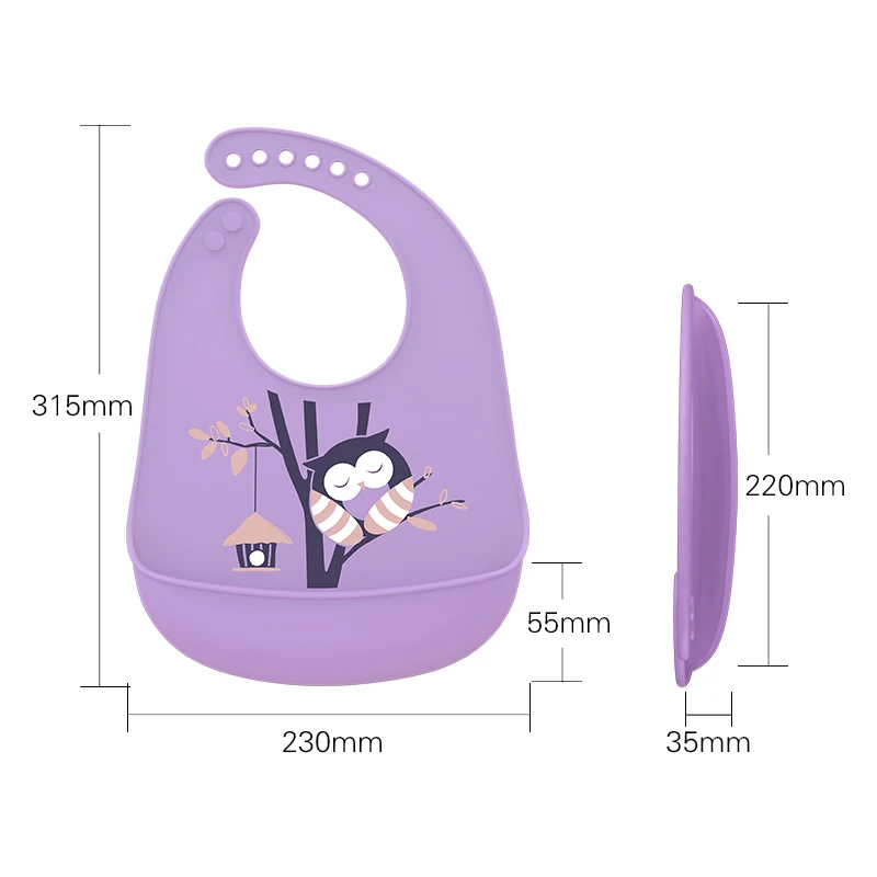 TYRY.HU Cute Baby Bibs Waterproof Silicone Bib Infant Toddler Feeding Saliva Towel Cartoon Adjustable Children Apron with Pocket