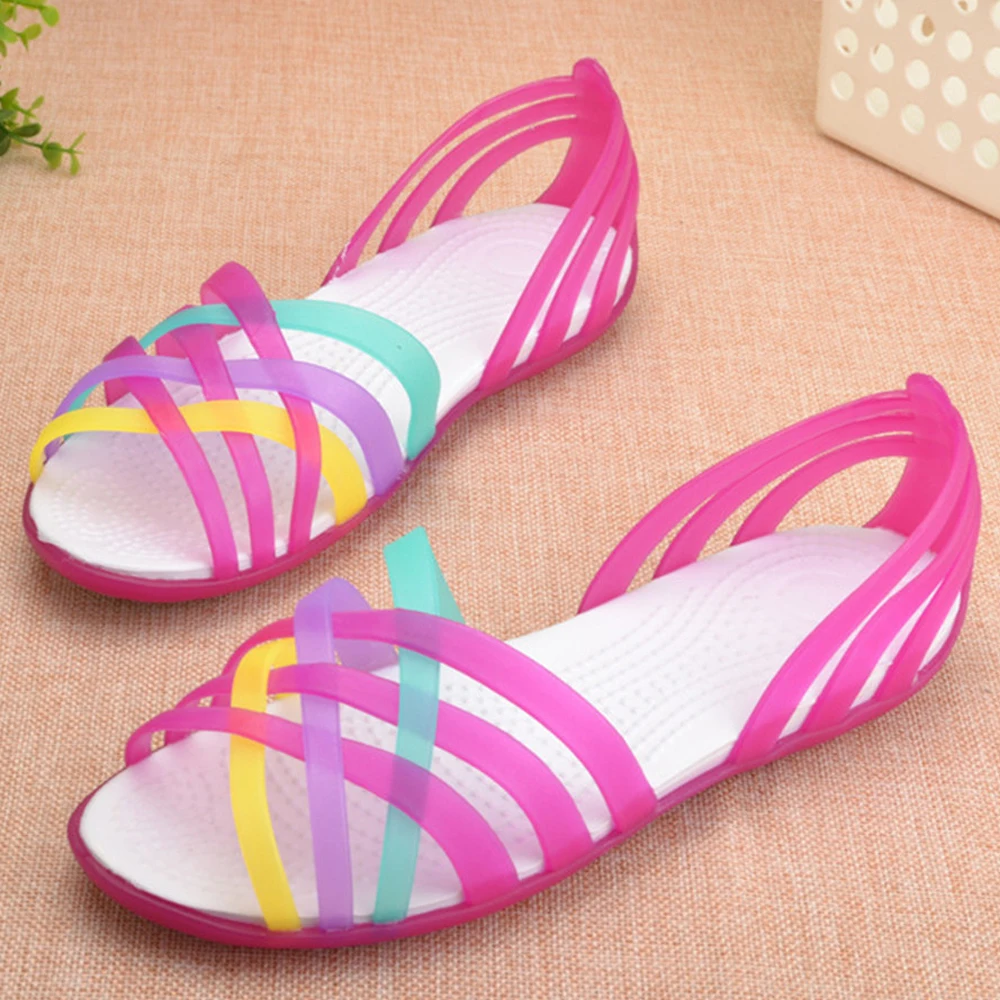 Сандалии желе женские с открытым носком пляжная обувь на плоской подошве сланцы