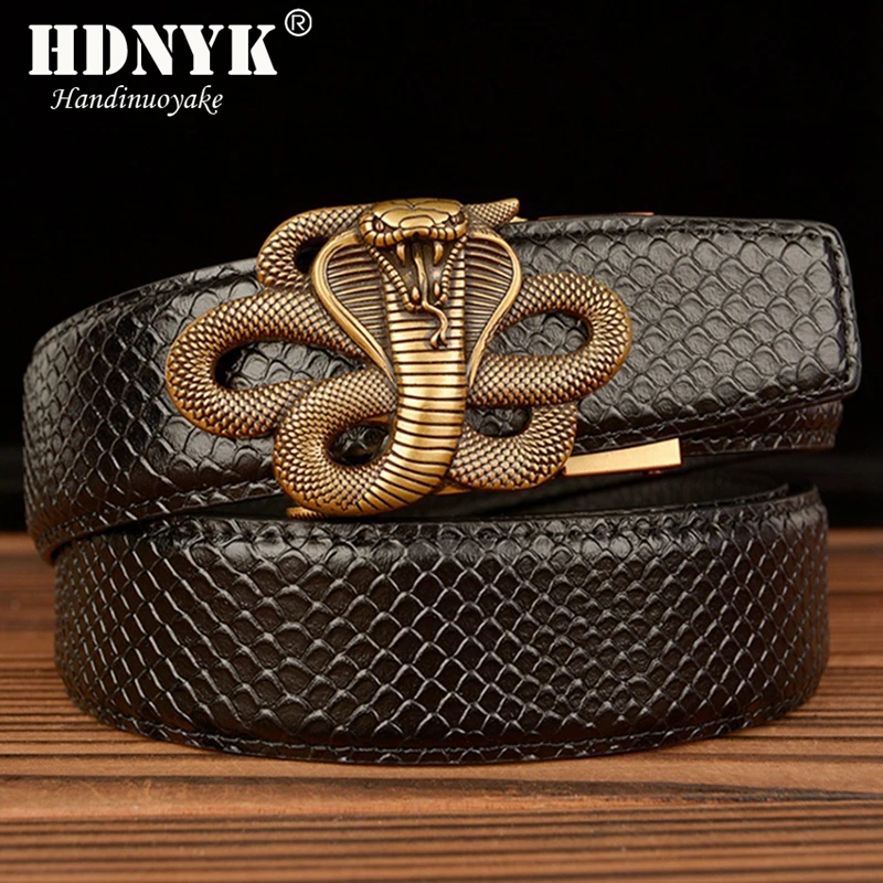 

Мужской кожаный ремень со змеиной пряжкой, серебристый и золотистый брендовый дизайнерский ремень из натуральной воловьей кожи с автомати...