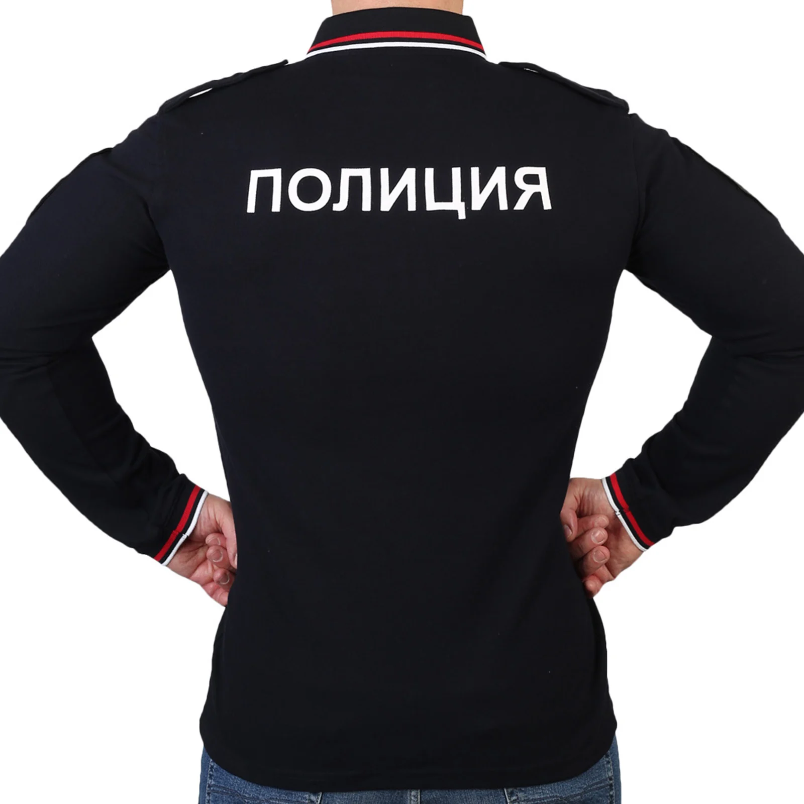 Поло Полиция с длинным рукавом надписью на груди и спине|Джемперы| |