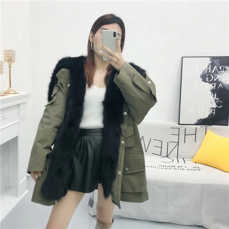Женская зимняя куртка-парка с натуральным мехом лисы и воротником из меха