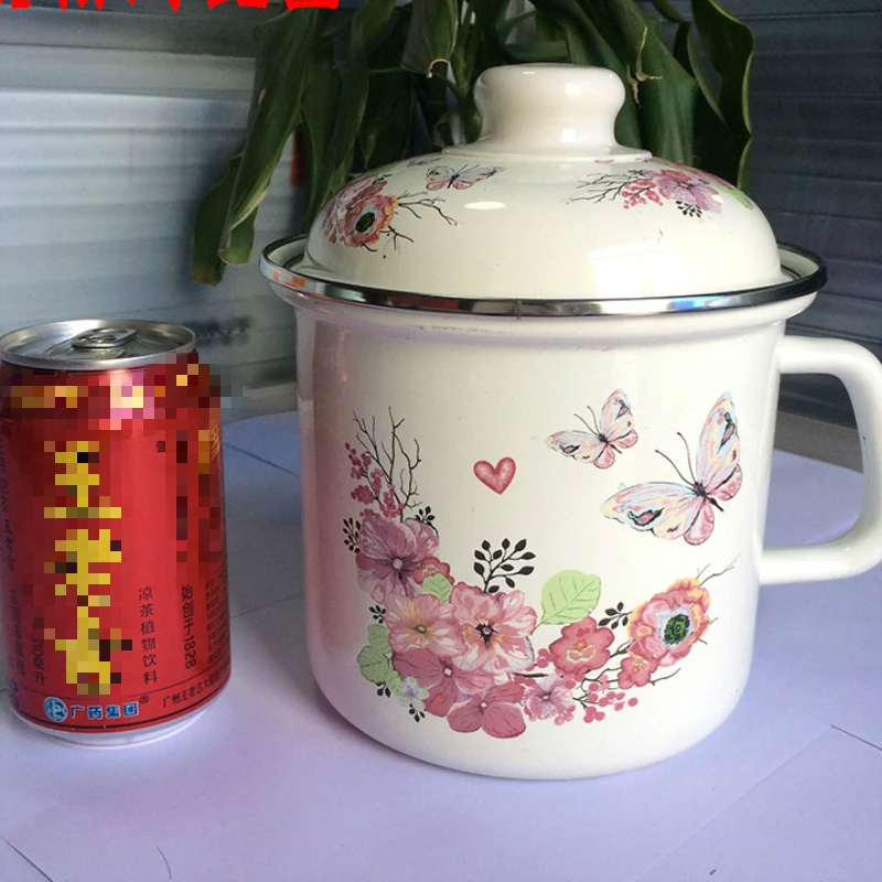 Большая кружка эмалированная миска для еды лапши быстрого приготовления милая