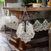 pvc waterproof tablecloth transparent soft golden lace embroidered oil proof table cover coffee table crystal plate table cloth