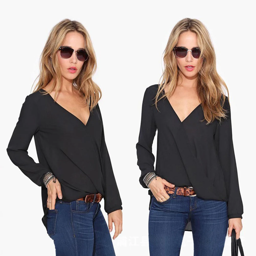 Новинка сексуальная шифоновая блузка с v образным вырезом Blusas Femininas Женская