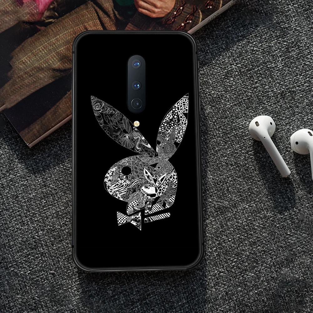 

Playboy Rabbit head Phone Case Cover Hull For 1+ Oneplus 5T 6 6T 7 7T 8 8T Pro black Prime Silicone Cell Tpu Bumper Painting
