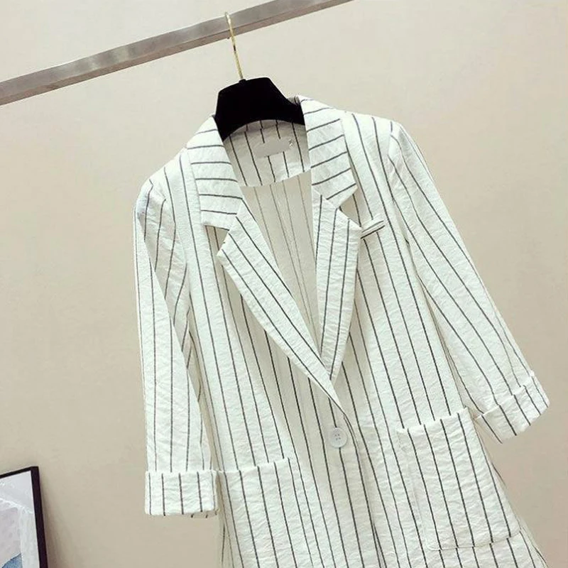 Весна/Лето 2020 НОВЫЙ свободный Британский полосатый Блейзер Солнцезащитная