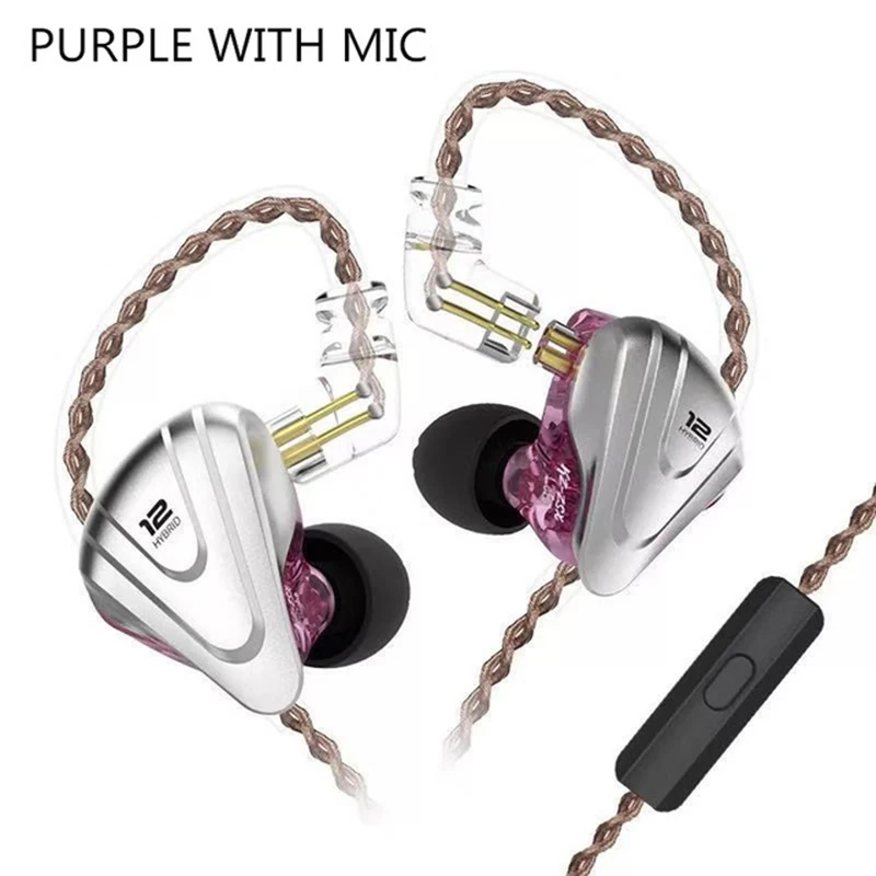 Purple with mic KZ ZSX Терминатор 5BA+ 1DD 12 блок гибридные наушники-вкладыши HIFI металлическая гарнитура Музыка Спорт ZS10 PRO AS12 AS16 ES4 ZSN PRO DMG DMS - Цвет: Purple with mic