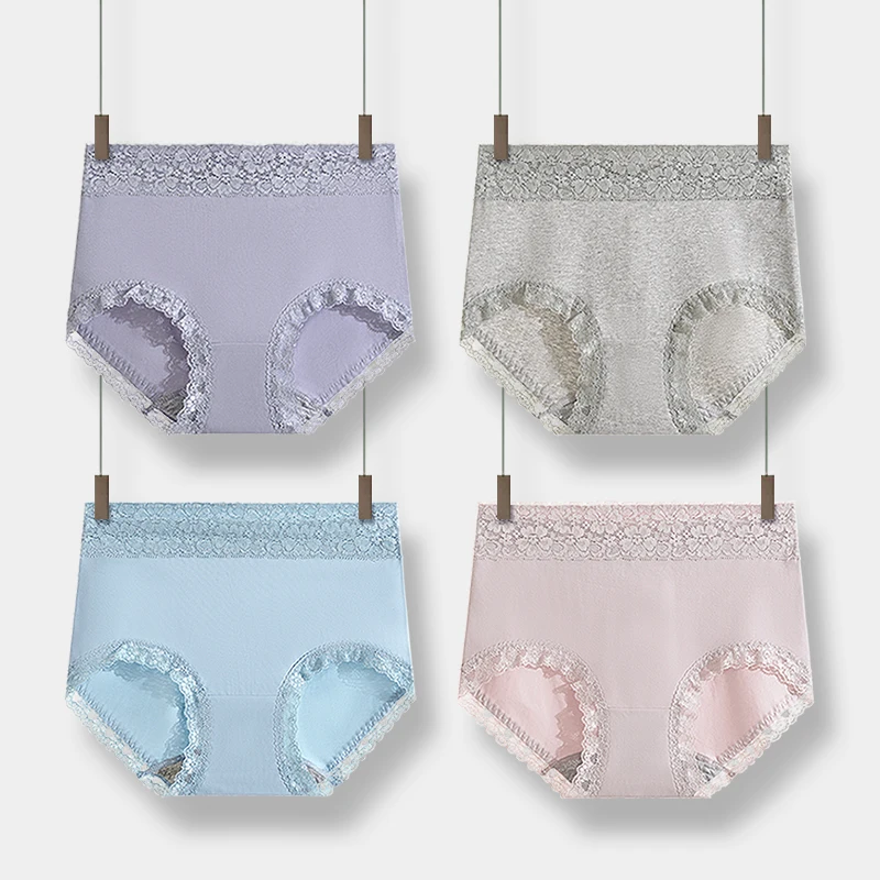 Женские кружевные трусики из хлопка с высокой талией большие размеры | Женская