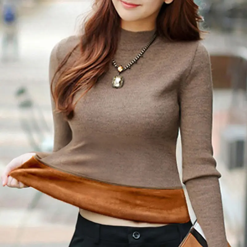 

Korean Fashion Women's Sweater Pull Femme Elegant Half Turtleneck Knitted Solid Color =Pullovers Basic Jerseys Top Female Y629